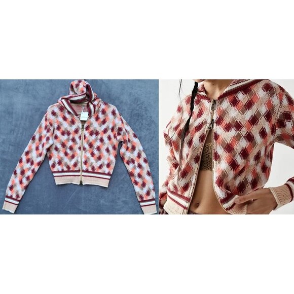 Free People Sweaters - Free People Field of Flowers Zip Up Hoodie Cardigan Sweater XS Red Multi LS NWT